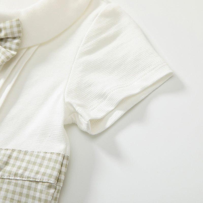 Summer Arrival Baby Boys Short Sleeves Cute Plaid Pattern Rompers-3