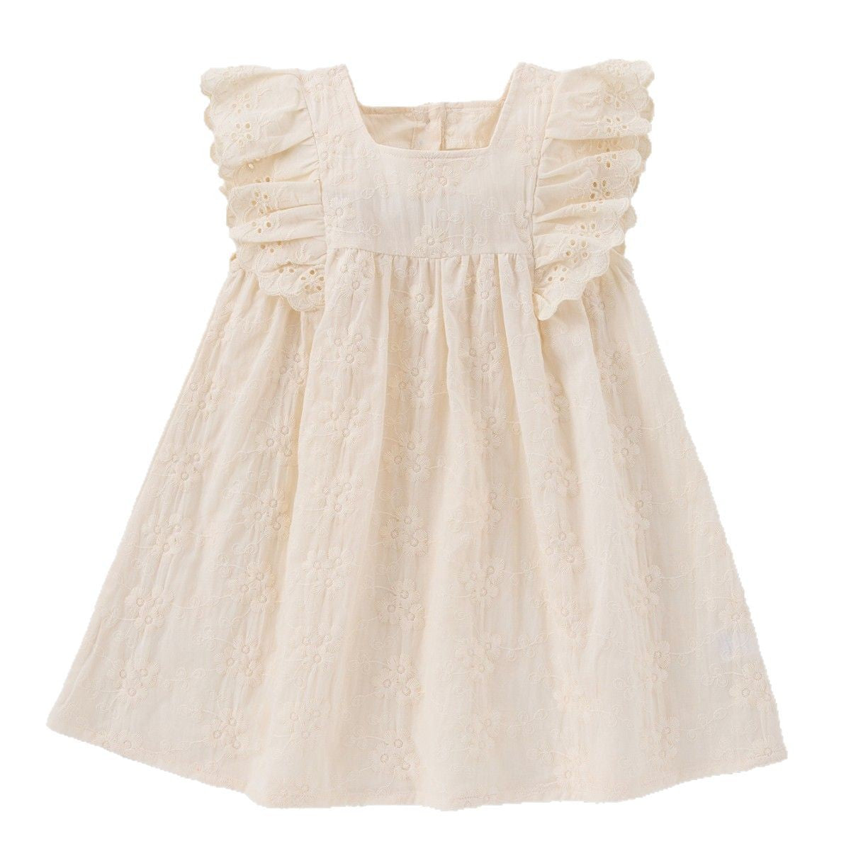 Summer Arrival Solid Color Flowers Pattern Fly Sleeves Dress for Stylish Girls-3