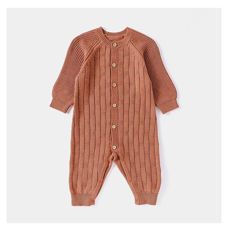Autumn and Spring New Arrival Baby Unisex Simple Solid Color Long Sleeves Casual Thick Knitted Rompers-3