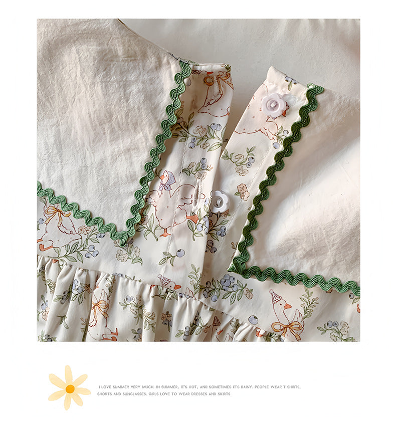 Summer Baby Kids Girls French Sleeveless Floral Pattern Printed Dress-4