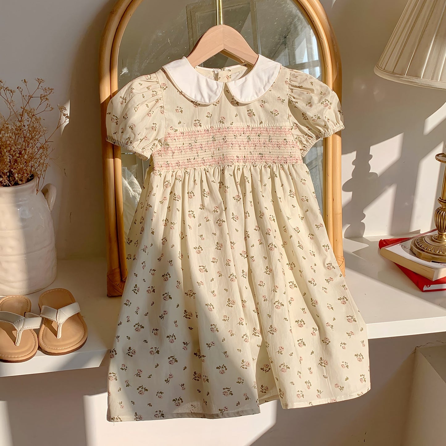 Summer Arrival Baby Kids Girls French Cute Short Sleeves Flowers Pattern Printed Dress-3