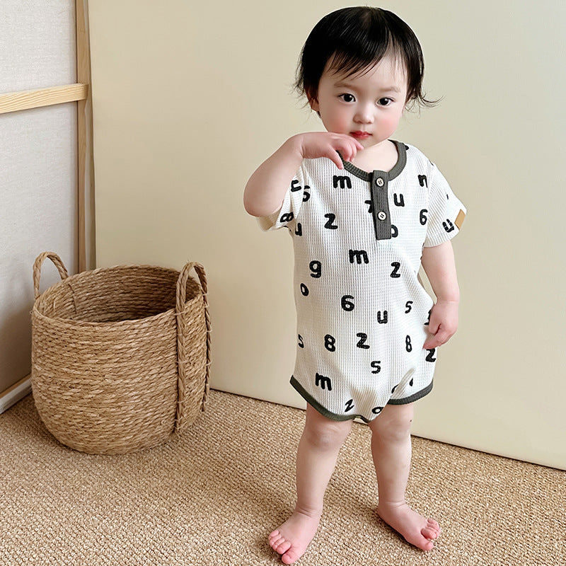 Baby Unisex Letters Pattern Round Neck Short-Sleeve Onesies In Summer-3