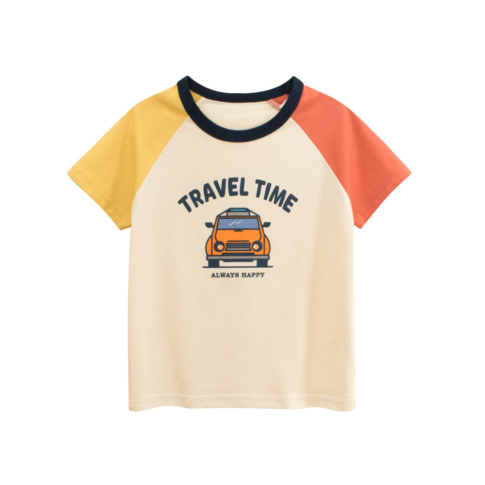 Summer Boys’ Cartoon and Letters Print T-shirt in European and American-4