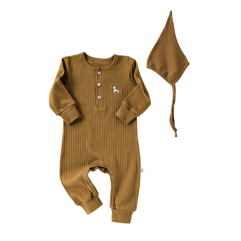 Spring New Arrival Baby Unisex Long Sleeves Cartoon Horse Embroidered Pattern Rompers-3