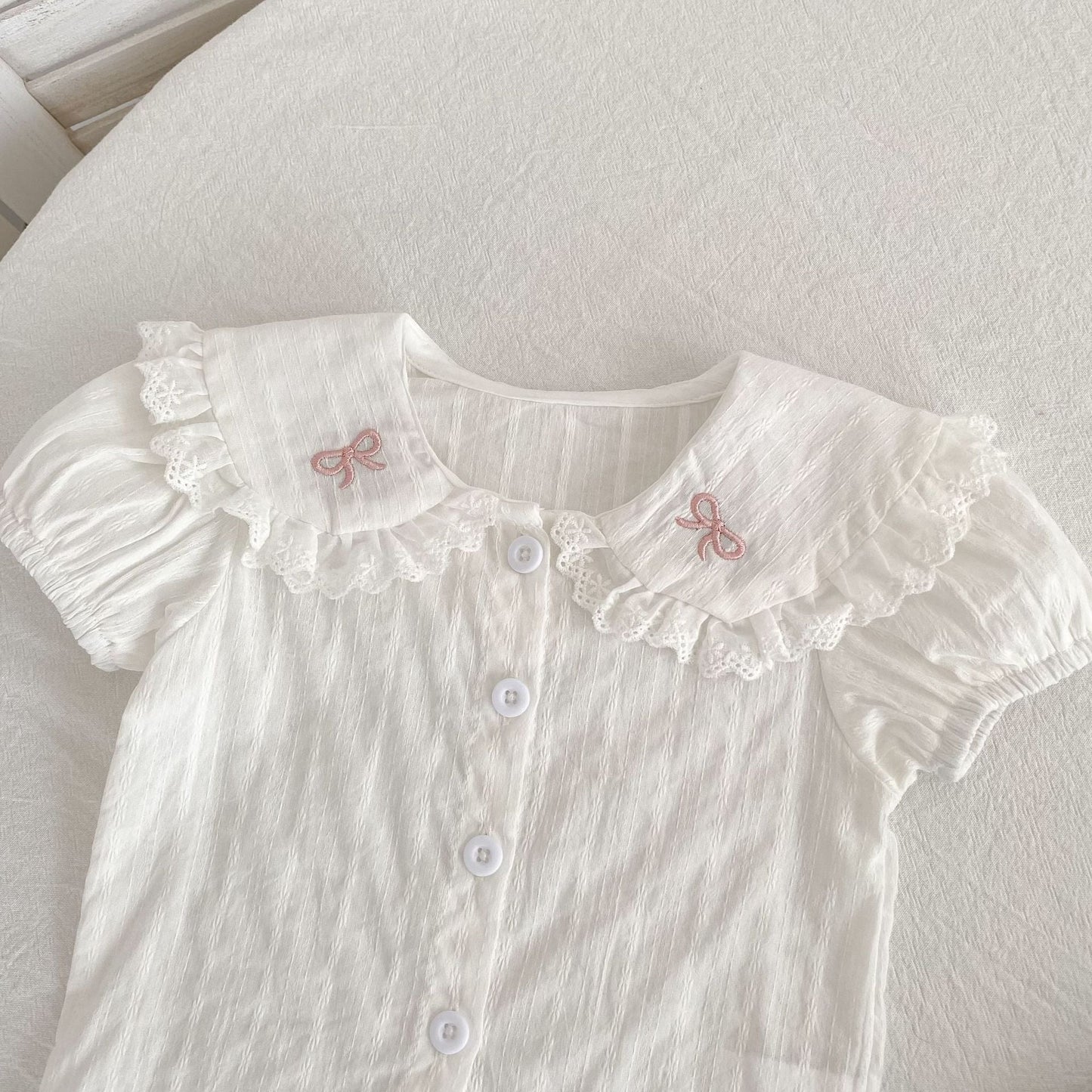 Summer Hot Selling Baby Kids Girls Sleeveless Dots Pattern Strap Onesies Overalls and Beige T-Shirt Clothing Set-4