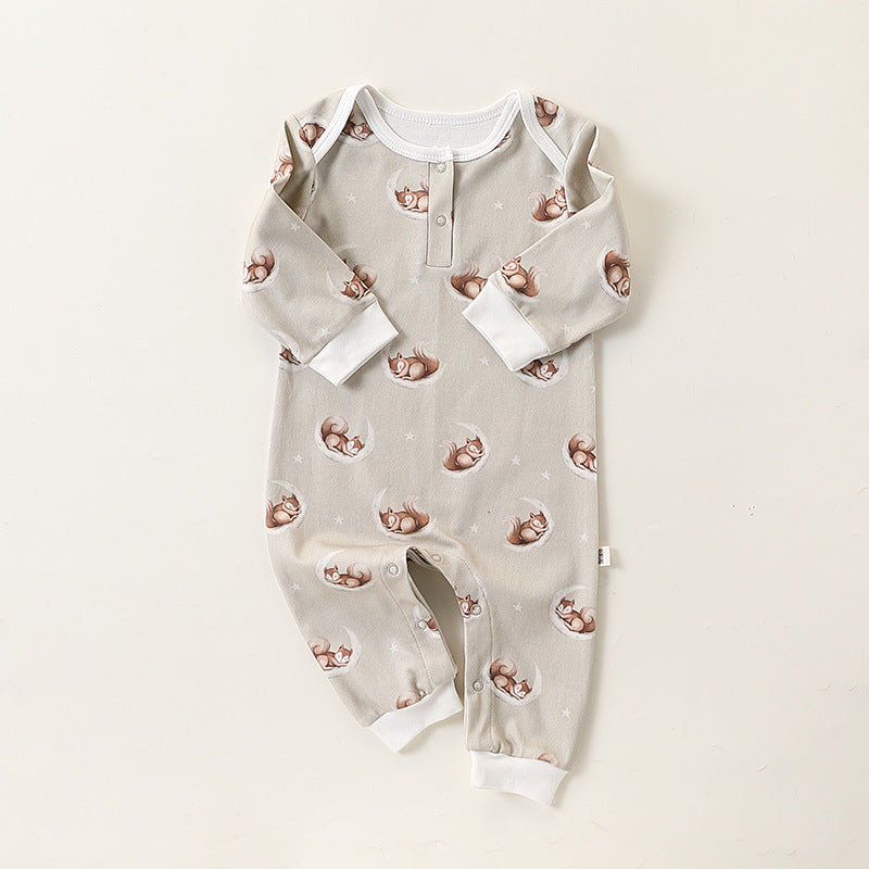 Autumn and Spring New Arrival Baby Unisex Simple Animals Pattern Long Sleeves Rompers-4