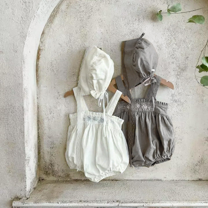 Baby Solid Color Embroidered Pattern Loose Dress & Onesies With Hat-0