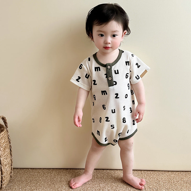 Baby Unisex Letters Pattern Round Neck Short-Sleeve Onesies In Summer-1
