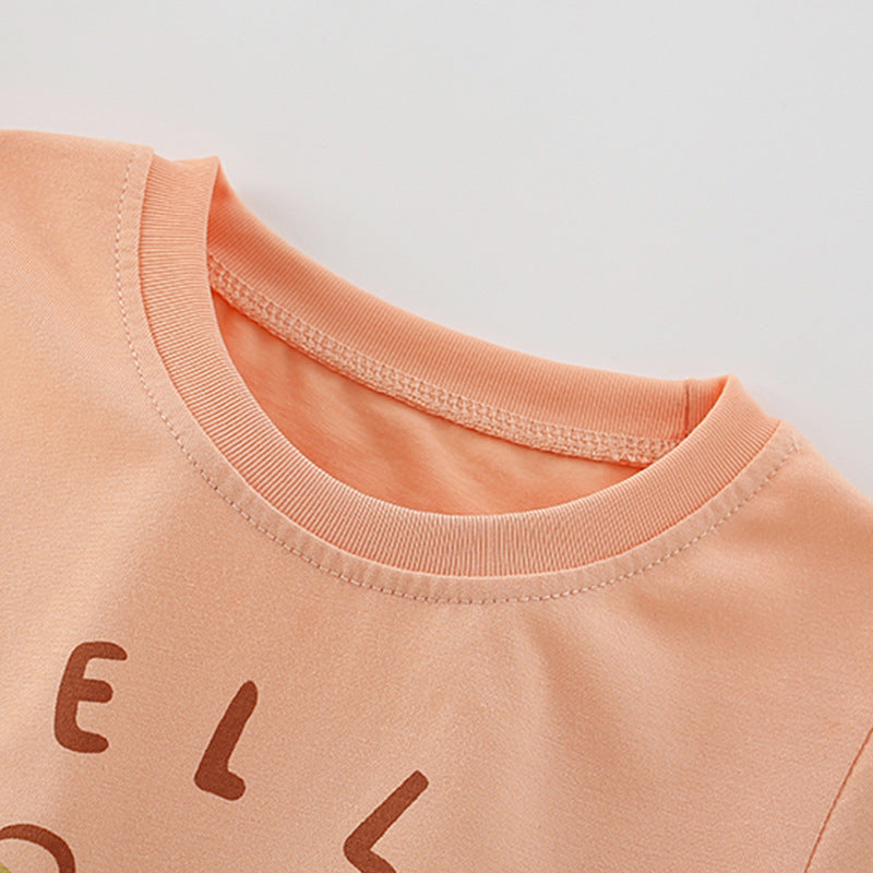 Summer Baby Kids Flowers and Letters Pattern T-shirt and Solid Color Shorts Clothing Set for Girls-1