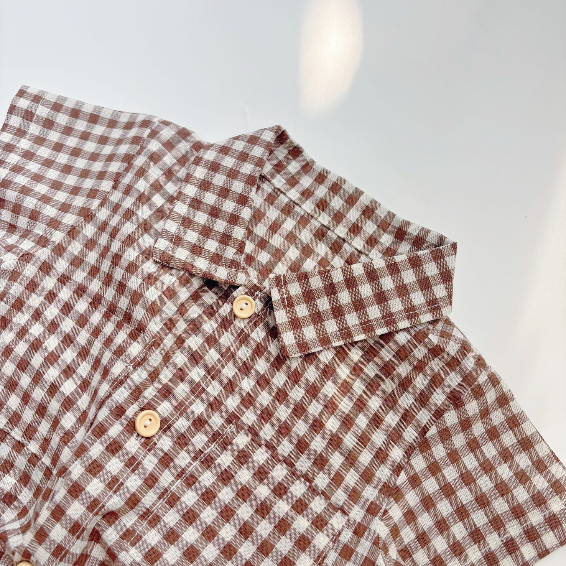 Summer Arrival Baby Boys Casual Plaid Turn-down Collar Short Sleeves Onesies-2