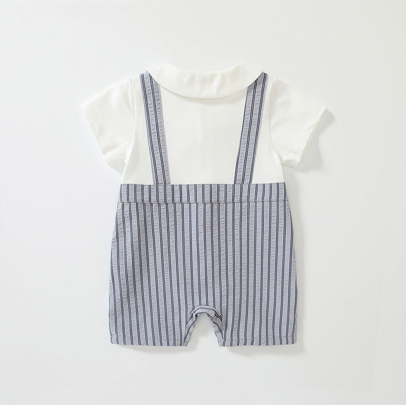 Summer Arrival Baby Boys Short Sleeves Cute Striped Overalls Pattern Rompers-1