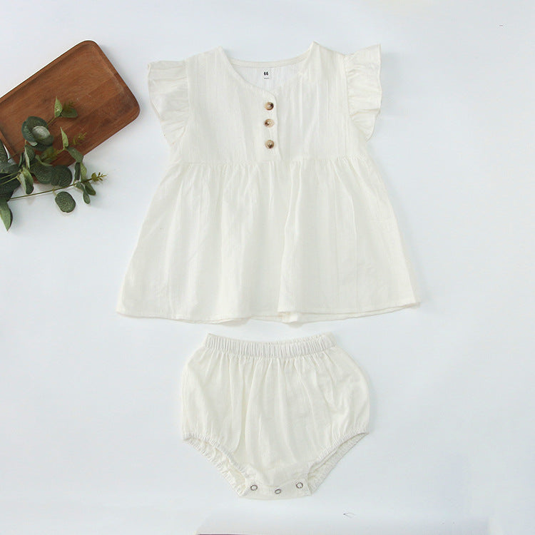 Summer Hot Selling Baby Girls Fly Sleeves Solid Color Top Dress And Bloomers Clothing Set-1