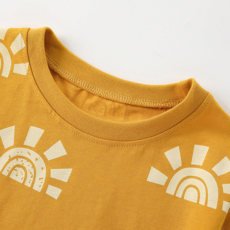 Summer Baby Kids Casual Sunrise Pattern T-shirt and Shorts Clothing Set for Boys-1