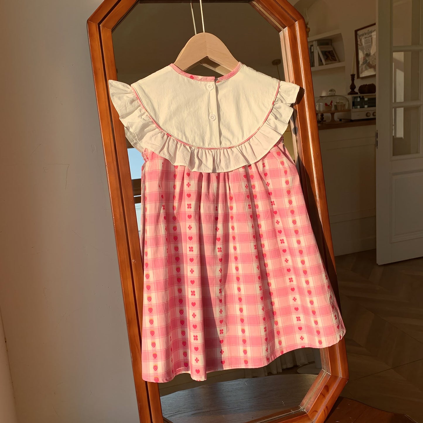 Summer Baby Kids Girls Cute Sleeveless Fruits Pattern Embroidered Plaid Dress-1