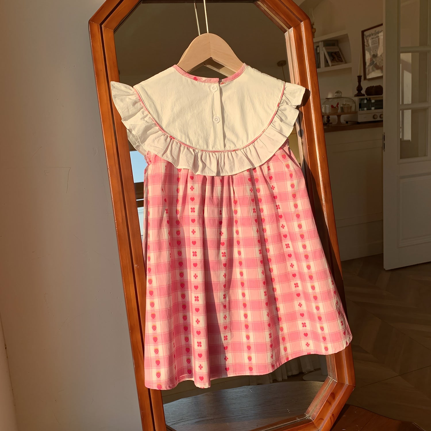 Summer Baby Kids Girls Cute Sleeveless Fruits Pattern Embroidered Plaid Dress-1