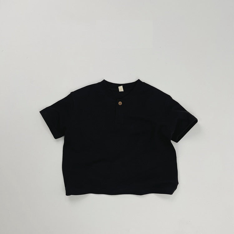 Summer Kids Unisex Minimalist and Versatile Short Sleeves V Neck Children’s Polo Shirt-1