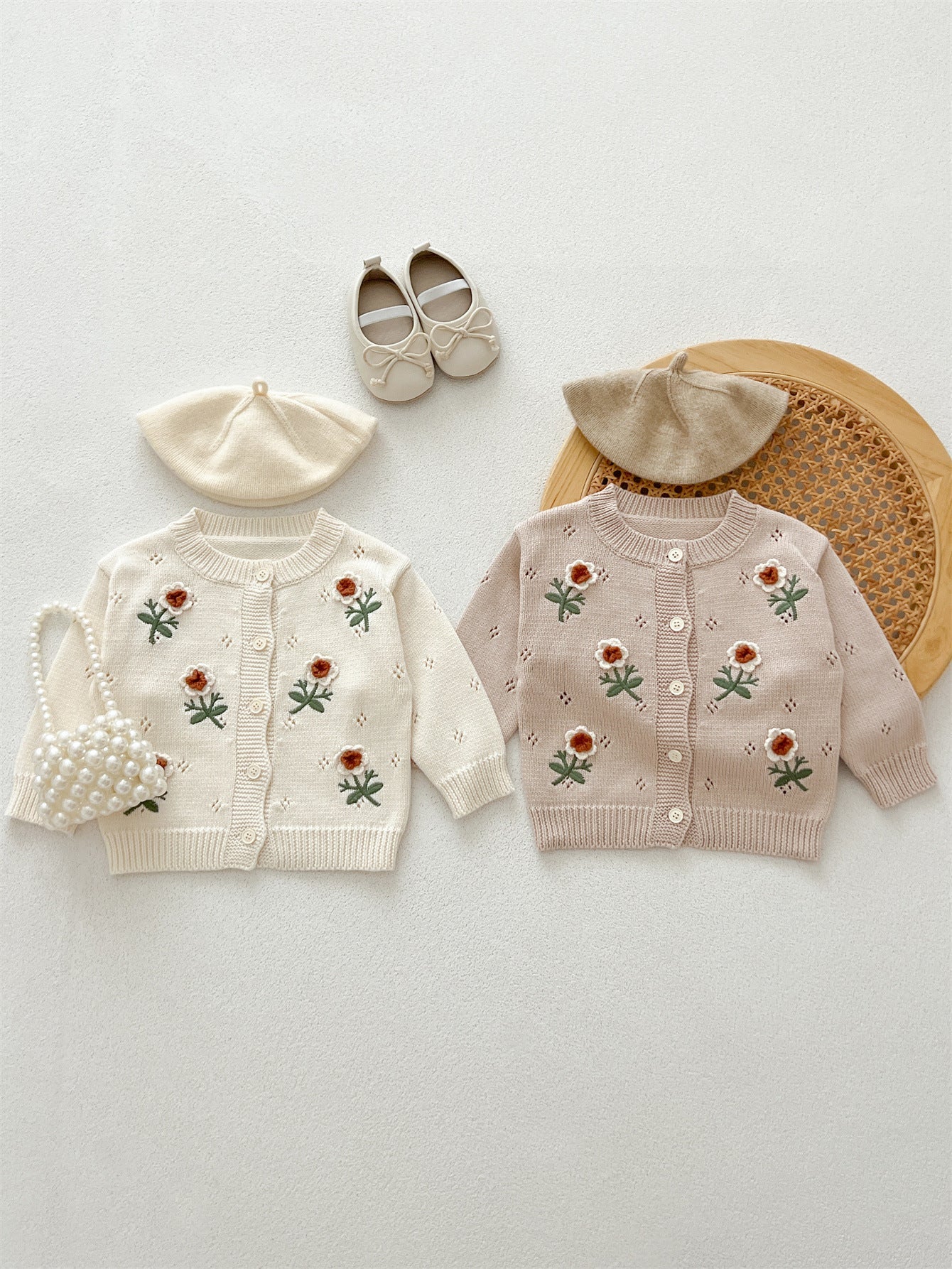 Autumn New Arrival Baby Kids Girls Comfortable Flowers Embroiedery Pattern Knitted Long Sleeves Cardigan-0