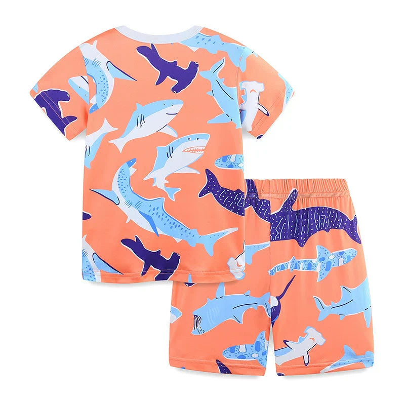 Summer Baby Kids Cartoon Whales Pattern T-shirt and Shorts Casual Clothing Set for Boys-1