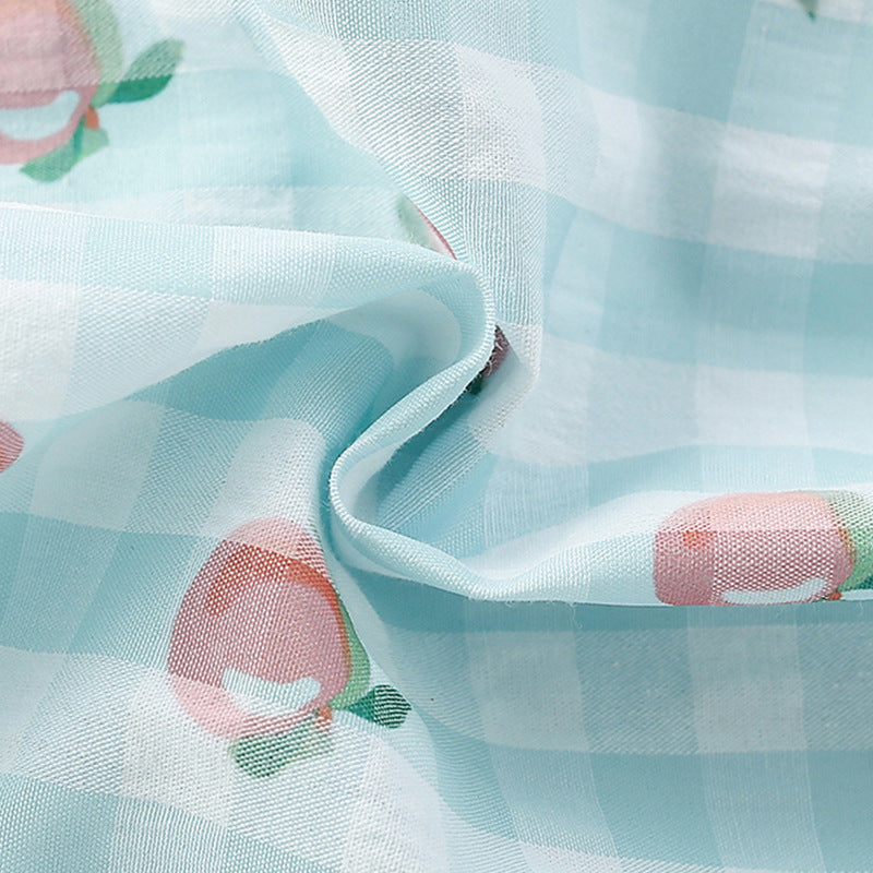 Summer Arrival Fruits Pattern Fly Sleeves Single Breasted Plaid Dress for Stylish Girls-3