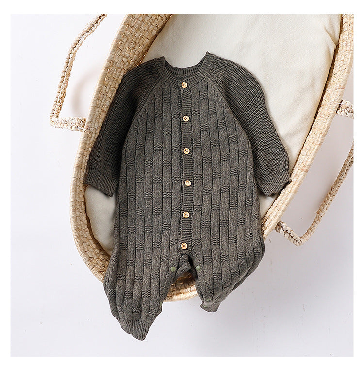 Autumn and Spring New Arrival Baby Unisex Simple Solid Color Long Sleeves Casual Thick Knitted Rompers-2