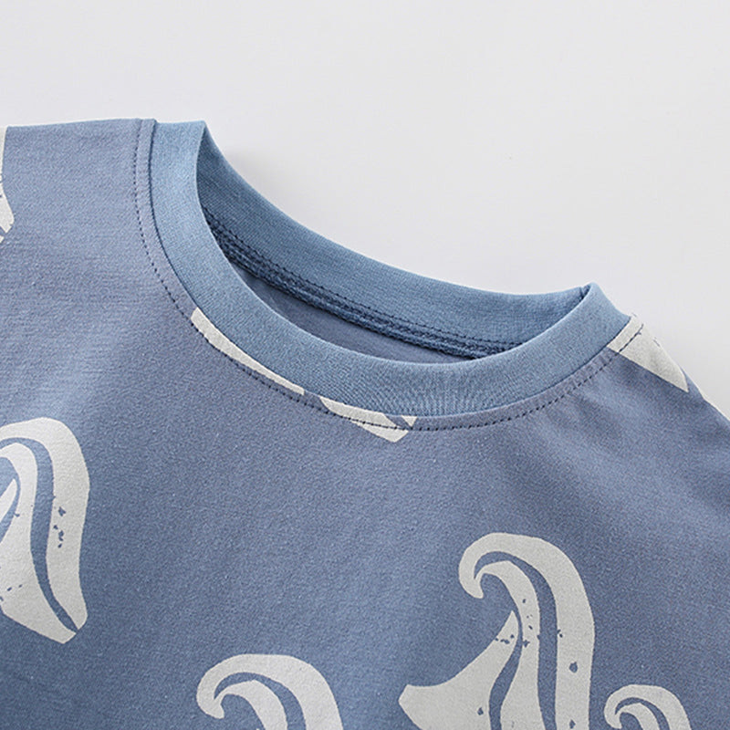 Summer Baby Kids Waves Pattern T-shirt and Shorts Clothing Set for Boys-1