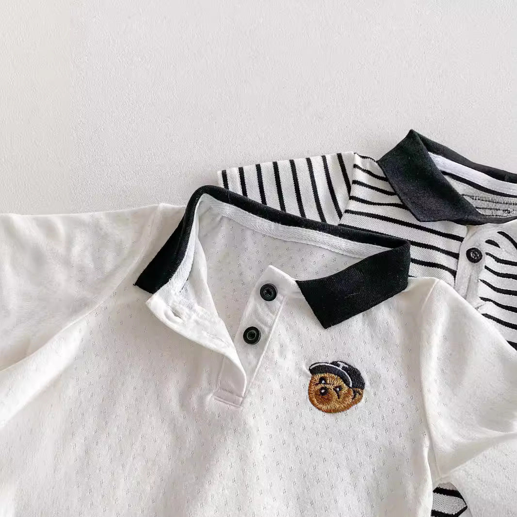 Summer Arrival Baby Unisex Casual Striped/Color Patchwork Short Sleeves Onesies-4