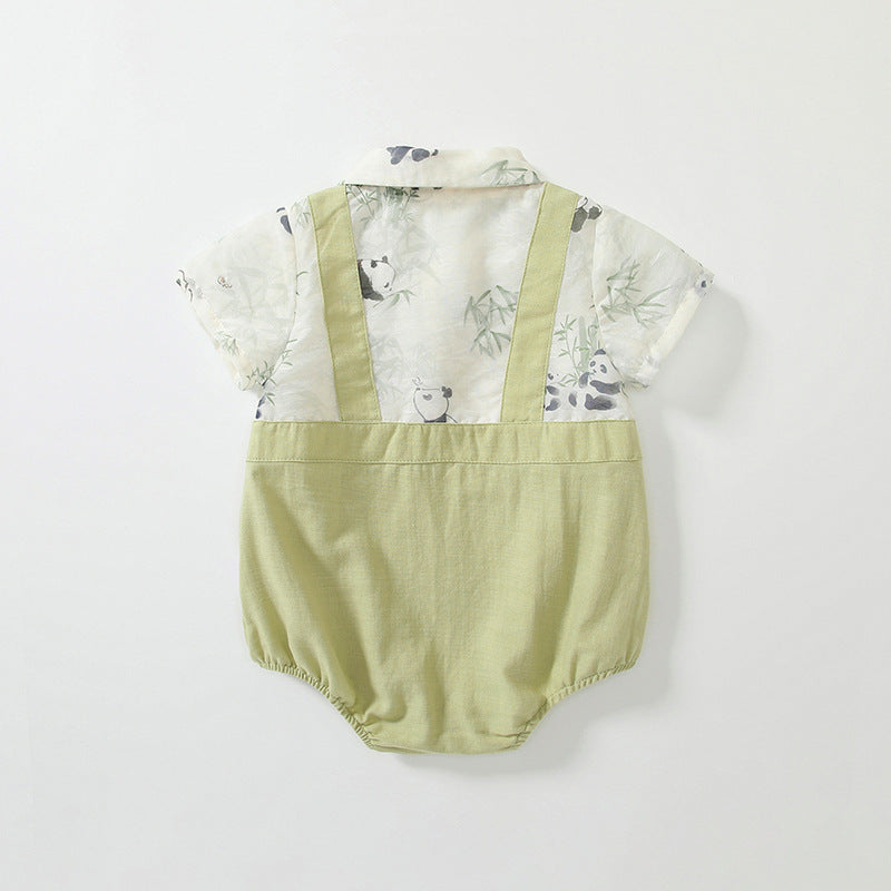 Summer Arrival Baby Boys Short Sleeves Cute Panda Pattern Onesies-1