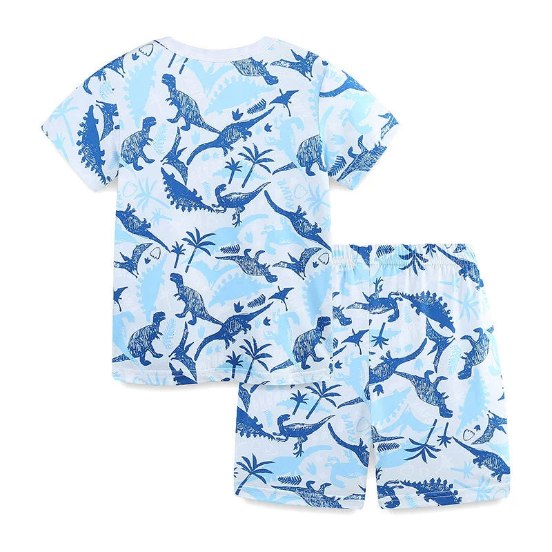 Summer Baby Kids Blue Dinosaurs Pattern T-shirt and Shorts Casual Clothing Set for Boys-1