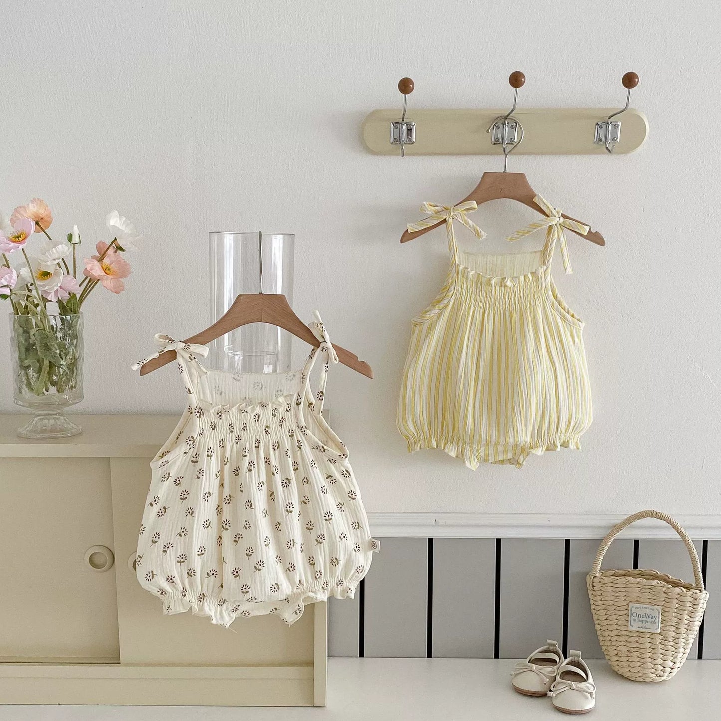 Summer Arrival Baby Girls Flowers or Striped Pattern Sleeveless Onesies-0