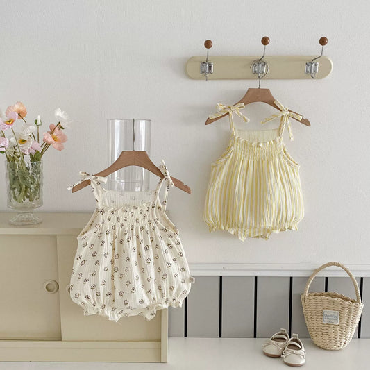 Summer Arrival Baby Girls Flowers or Striped Pattern Sleeveless Onesies-0