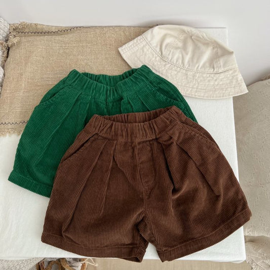 Baby Solid Color Corduroy Fabric Summer Shorts-0