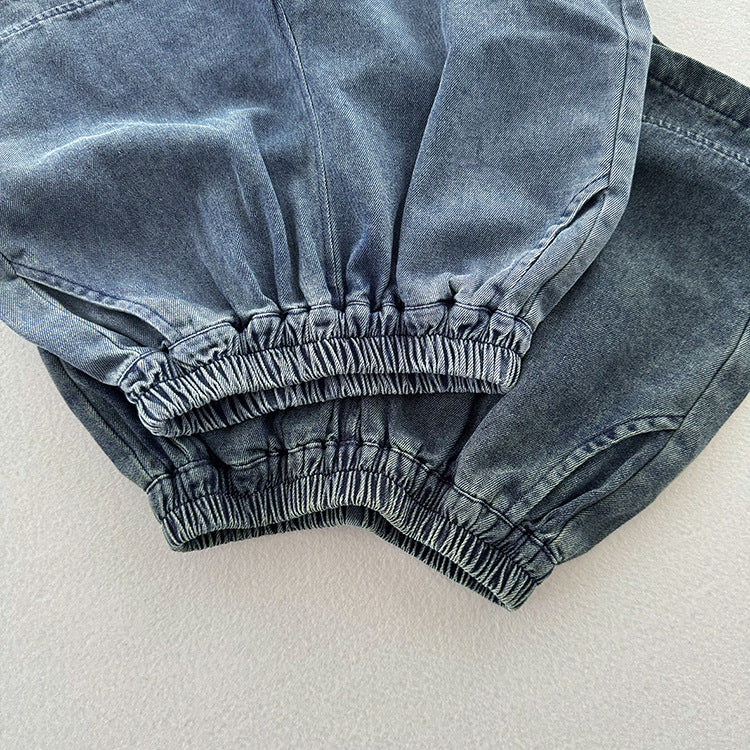 Summer New Arrival Nostalgic Unisex Dark Blue Denim Shorts-3