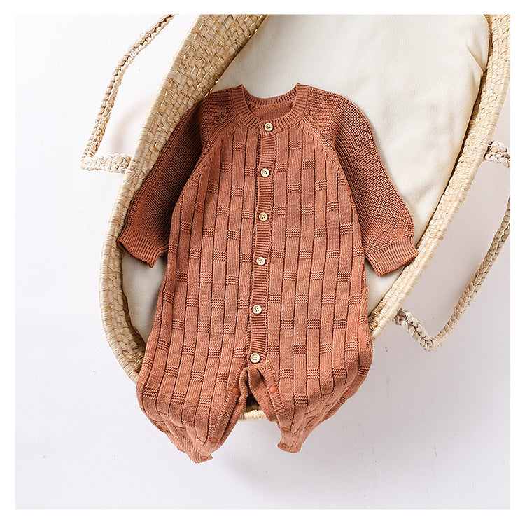Autumn and Spring New Arrival Baby Unisex Simple Solid Color Long Sleeves Casual Thick Knitted Rompers-1