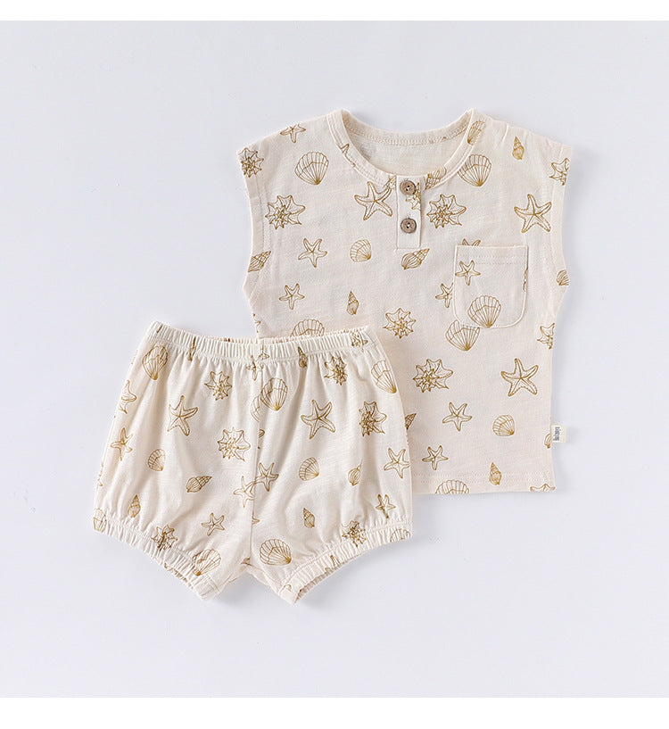 Summer Arrival Baby Unisex Sleeveless Fruits Pattern Top Vest and Shorts Clothing Sets-4