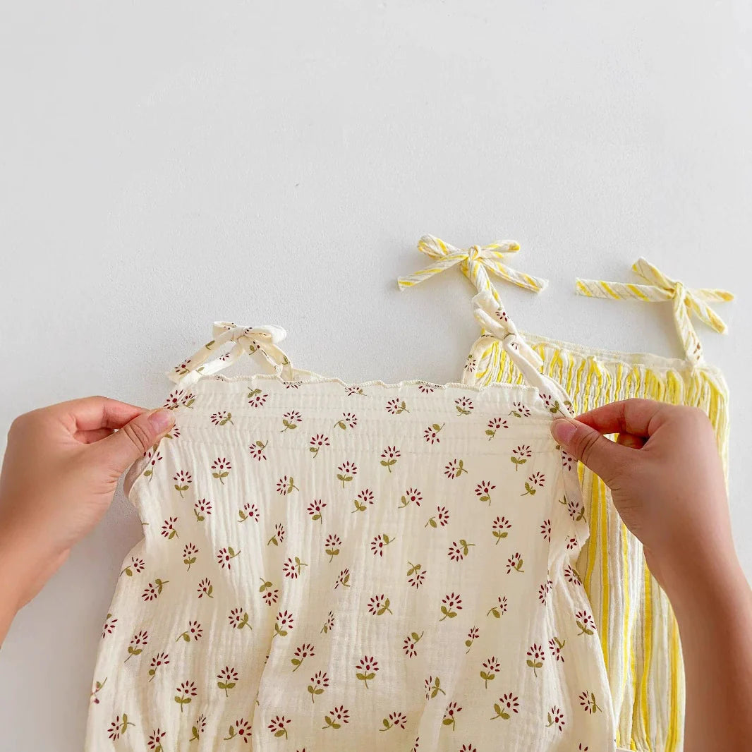 Summer Arrival Baby Girls Flowers or Striped Pattern Sleeveless Onesies-1