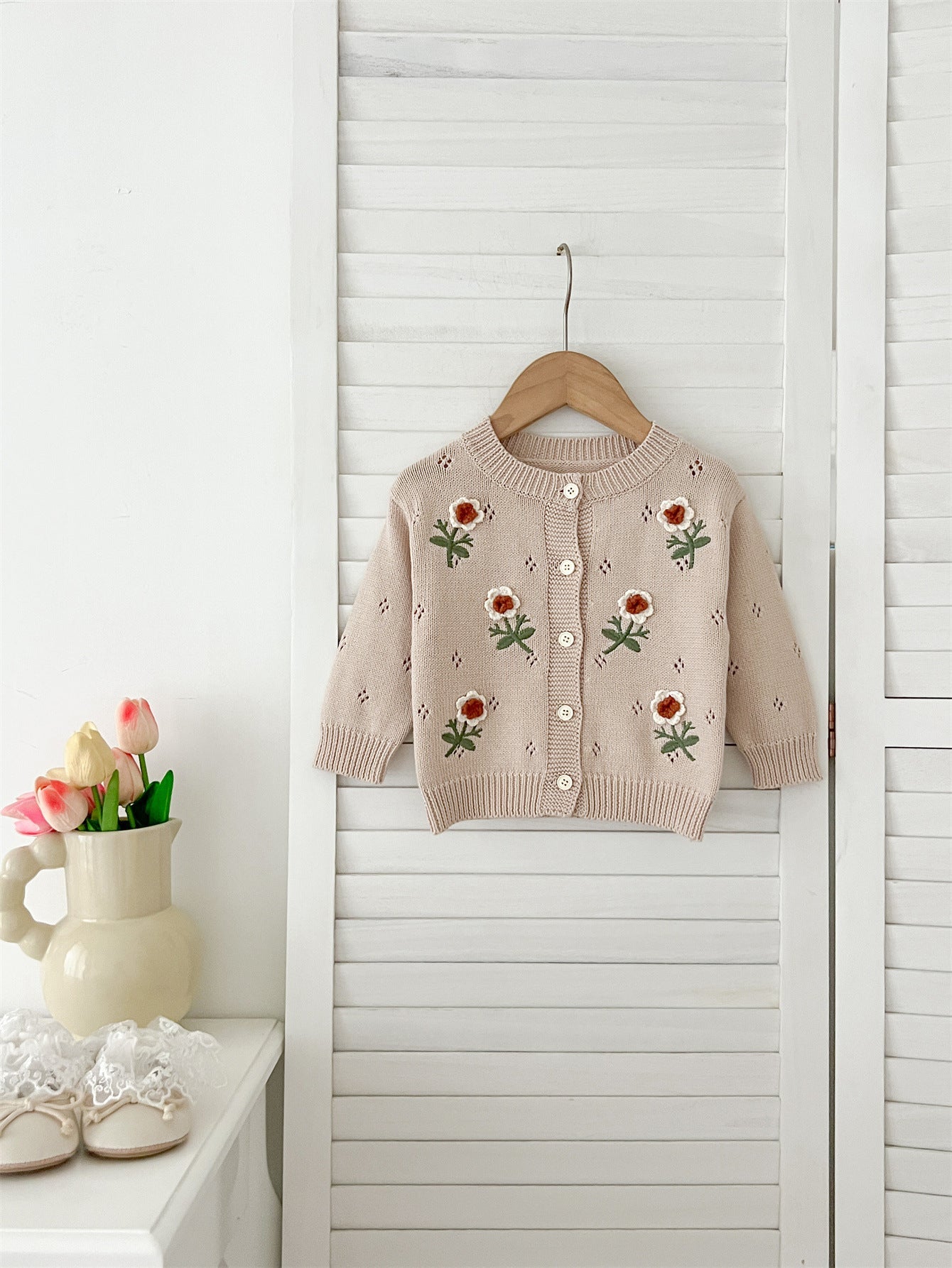 Autumn New Arrival Baby Kids Girls Comfortable Flowers Embroiedery Pattern Knitted Long Sleeves Cardigan-1