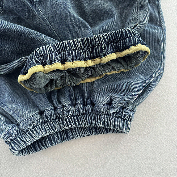 Summer New Arrival Nostalgic Unisex Dark Blue Denim Shorts-4