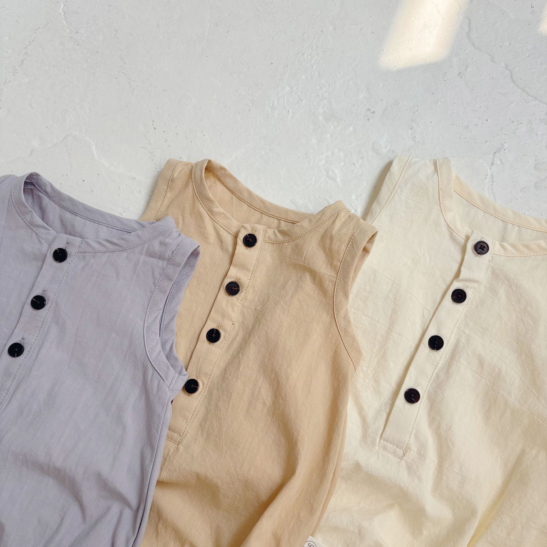 Summer Arrival Baby Unisex Simple Plain Sleeveless Open-front Thin Onesies-1