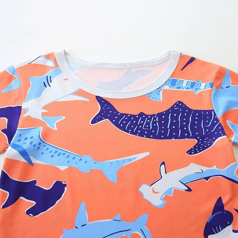 Summer Baby Kids Cartoon Whales Pattern T-shirt and Shorts Casual Clothing Set for Boys-2