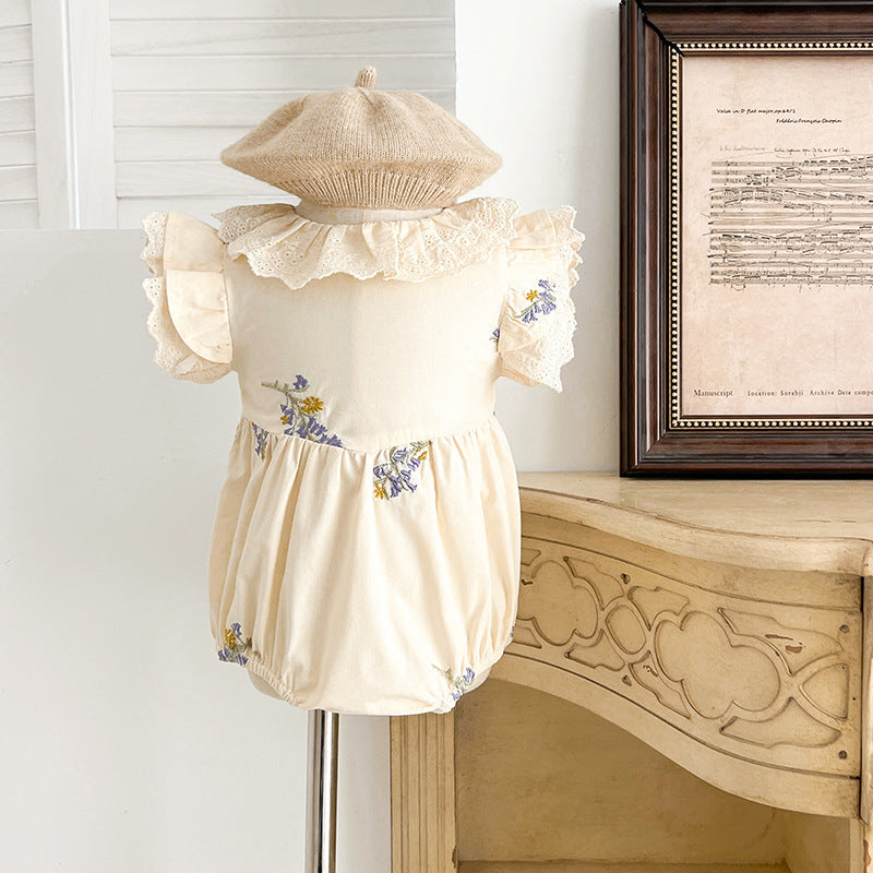 Summer Baby Girls French-style Flowers Embroidery Pattern Fly-sleeved Onesies and Dress – Princess Sister Matching-1