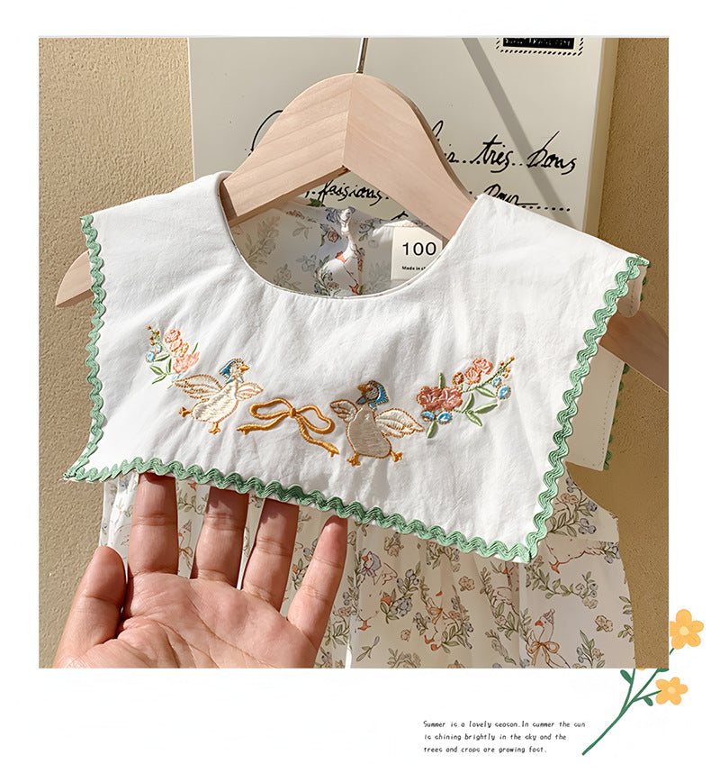 Summer Baby Kids Girls French Sleeveless Floral Pattern Printed Dress-3