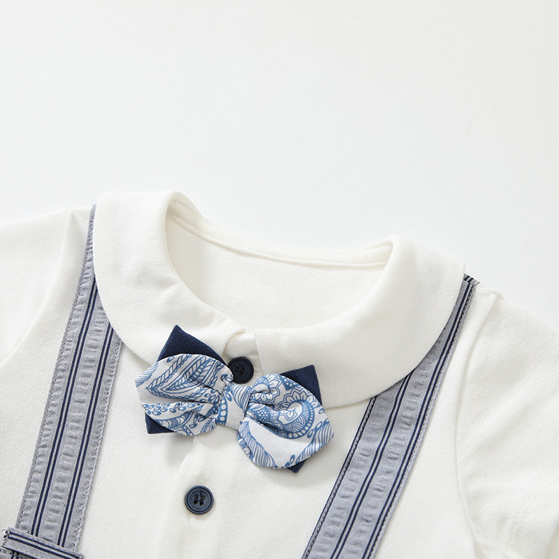 Summer Arrival Baby Boys Short Sleeves Cute Striped Overalls Pattern Rompers-2