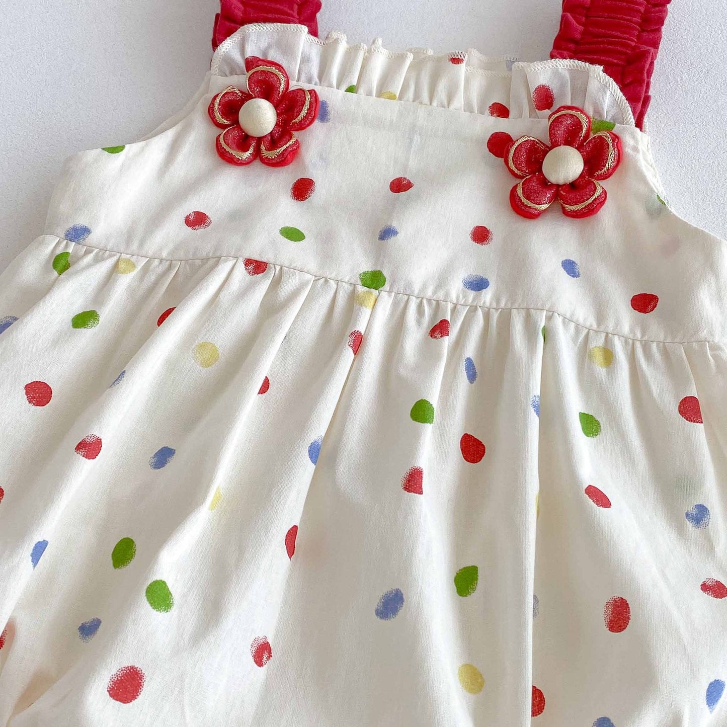 Summer Arrival Baby Girls Cute Sleeveless Colorful Dots Pattern Strap Onesies-2