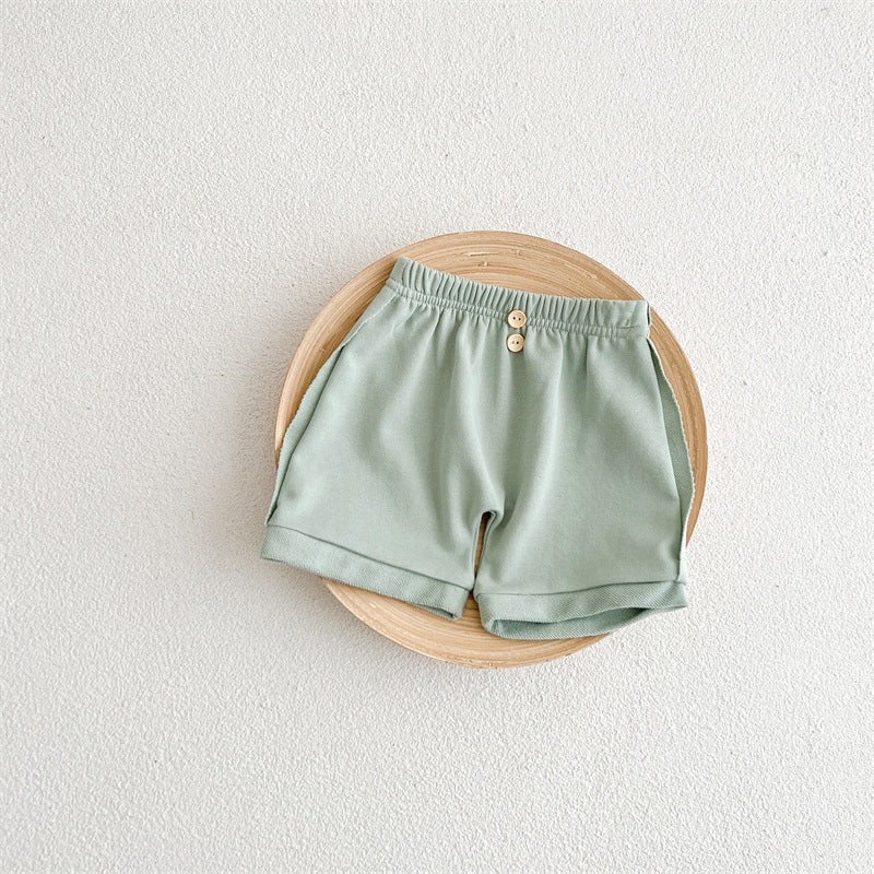 Baby Unisex Solid Color Comfy Summer Shorts In Summer-2