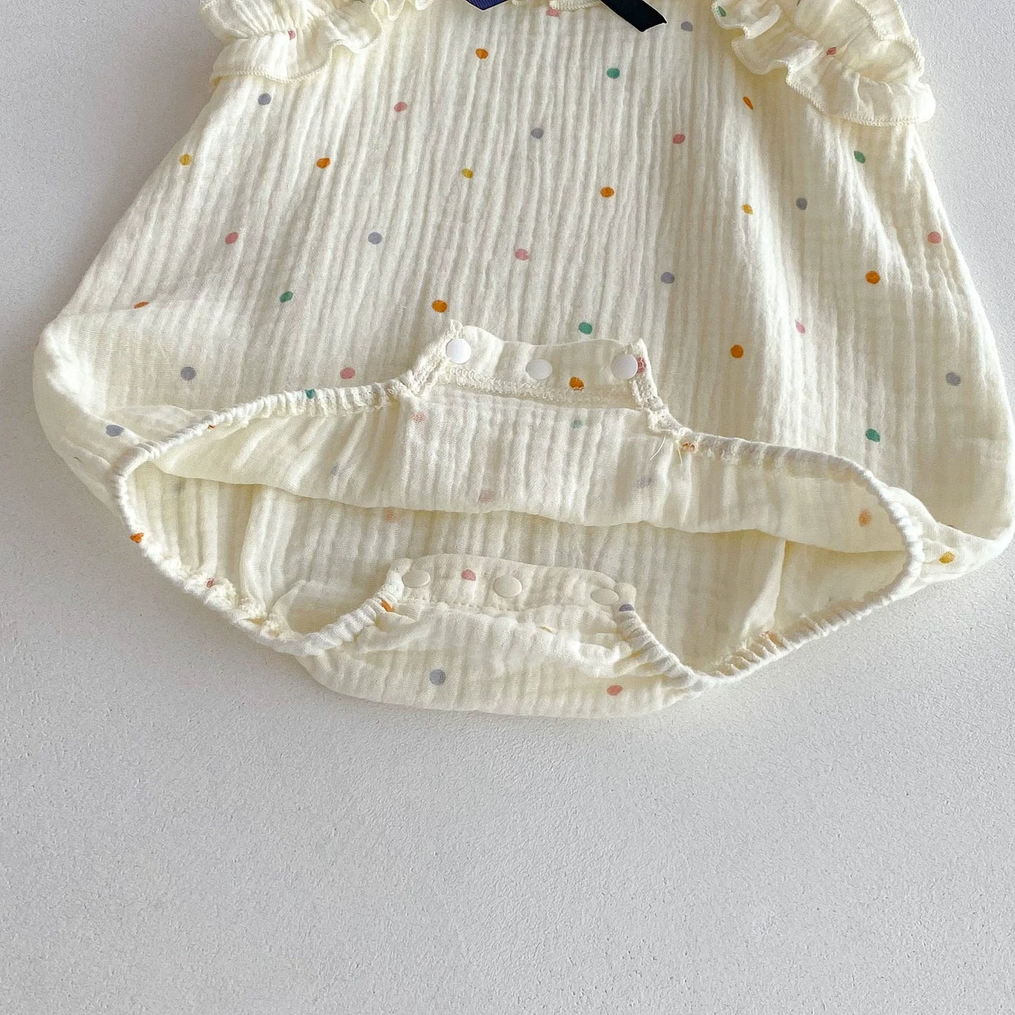 Summer Arrival Baby Girls Sleeveless Butterfly-bow Decorated Onesies with Colorful Dots Pattern-3