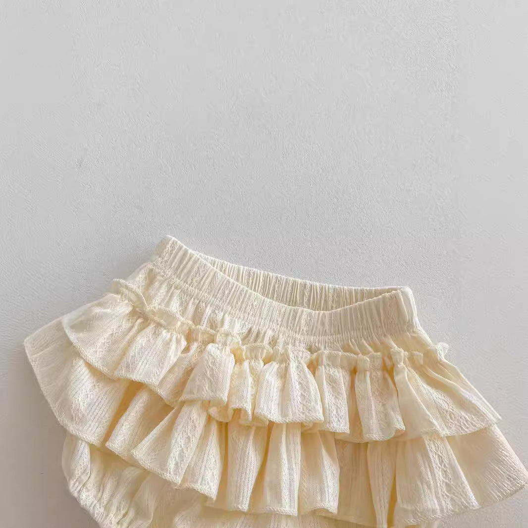 Summer Baby Kids Girls Solid Color Sleeveless Ruffle Collar Vest And Skirt Clothing Set-3