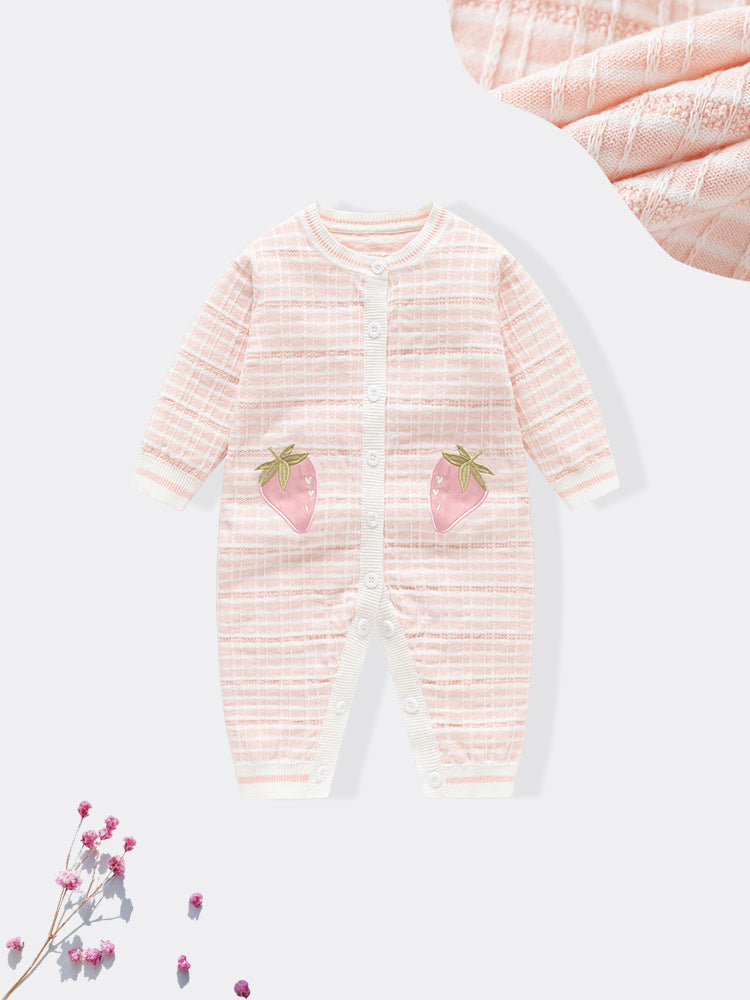 Autumn and Winter New Arrival Baby Girls Knitted Strawberry Pattern Rompers-1