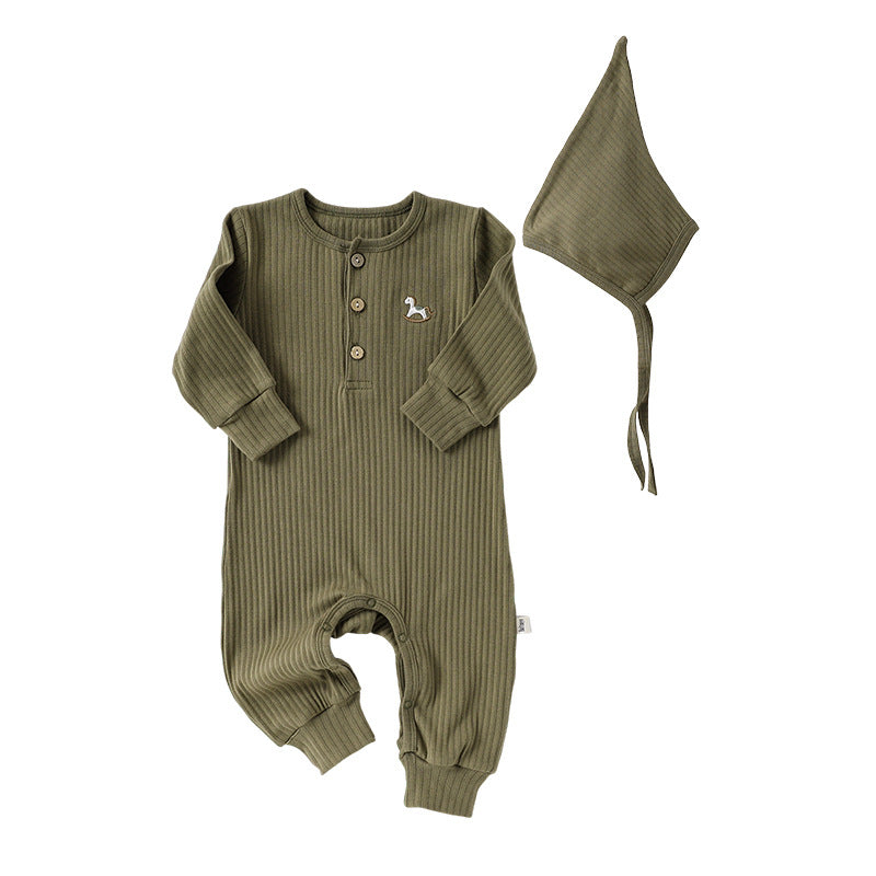 Spring New Arrival Baby Unisex Long Sleeves Cartoon Horse Embroidered Pattern Rompers-4