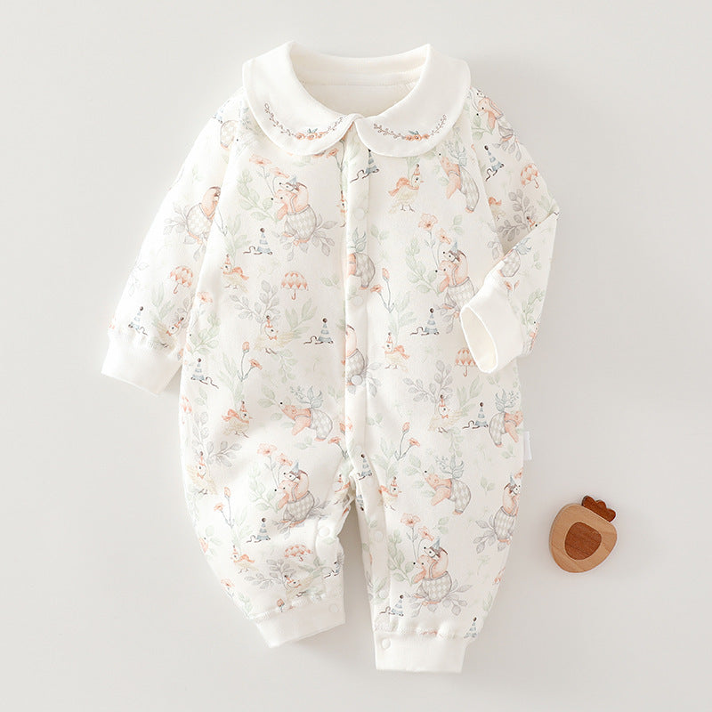 Autumn and Winter New Arrival Baby Girls Animals Cartoon Pattern Long Sleeves Thick Rompers-0