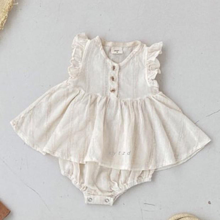 Summer Best Quality Baby Girls Fly Sleeves Simple Style Top Dress And Bloomers Clothing Set-2